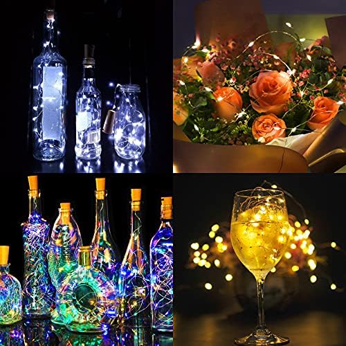 6 Pack Battery 2m 20 Led 3 Colors Siver Wire Fairy Bottle String Lights Firefly Lights with Cork for Bedroom Jars Christmas Wedding Party Festival Outdoor Camping Decoration