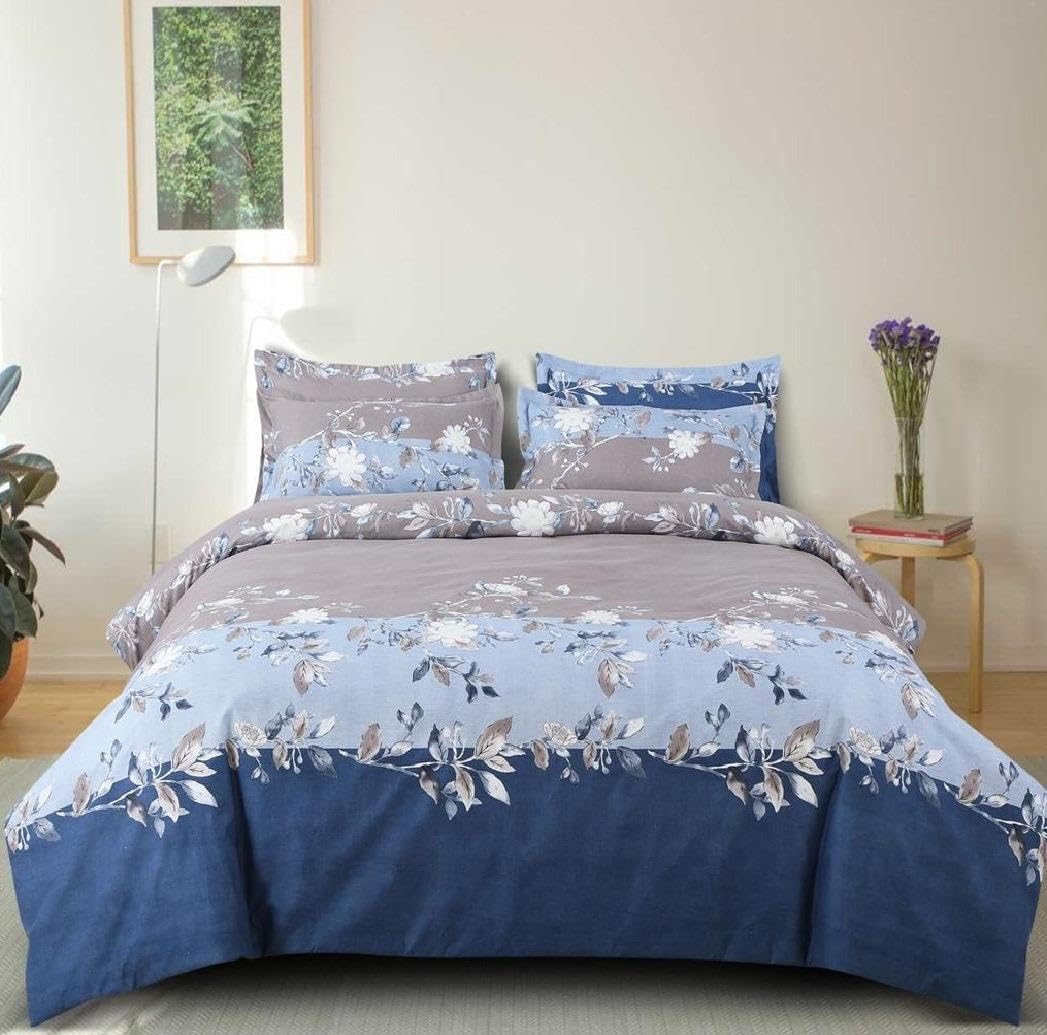 frushia Beautiful Glace Cotton AC Comforter King Size, Double Bed Sheet, 2 Pillow Cover | 90x100 Inches | Set of 4 Pieces, 160 TC, Blue