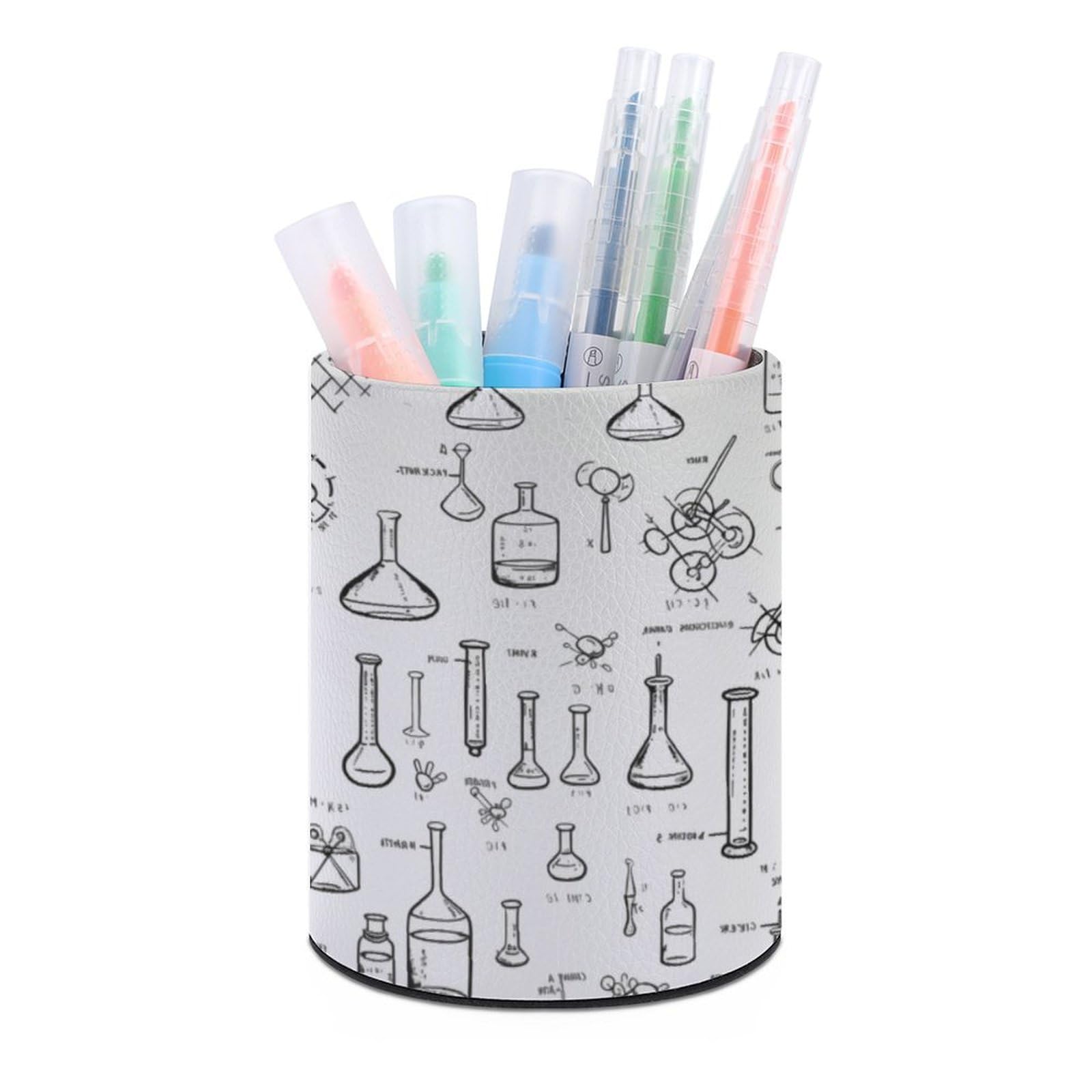 JTREHY Round Pen Holder,Chemistry Print Printed Makeup Brush Storage Box Desktop Stationery Storage Cup Office Accessories Storage Box Pencil Storage Box for Home Office Dressing Table