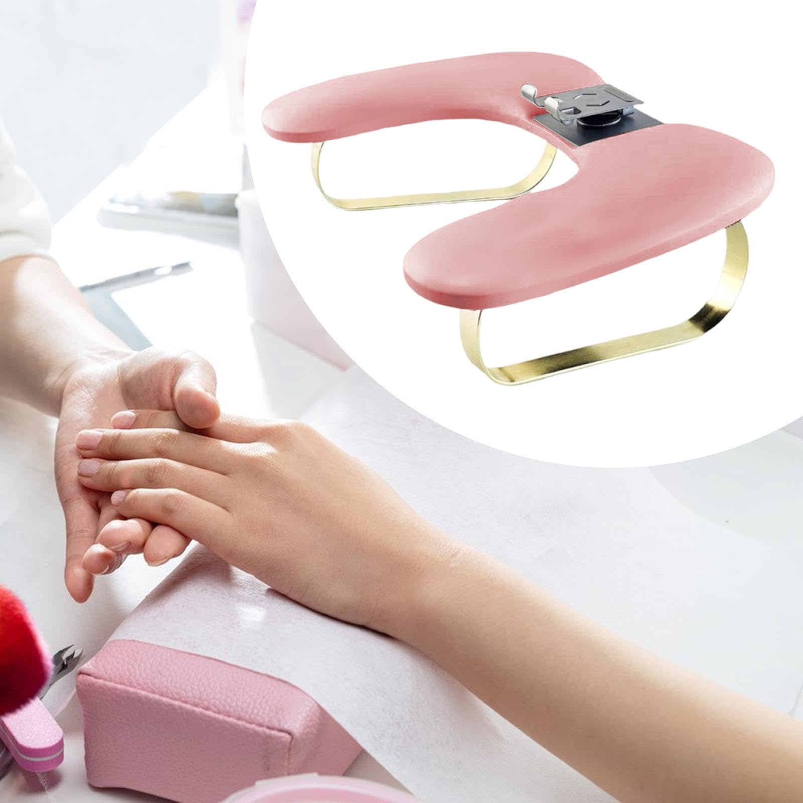Cojín de Manicura, Reposamanos para Uñas, Mesa Ergonómica, Soporte para Teléfono de Cuero PU, Adecuado para Manicura en Casa, Salón Profesional, Rosa