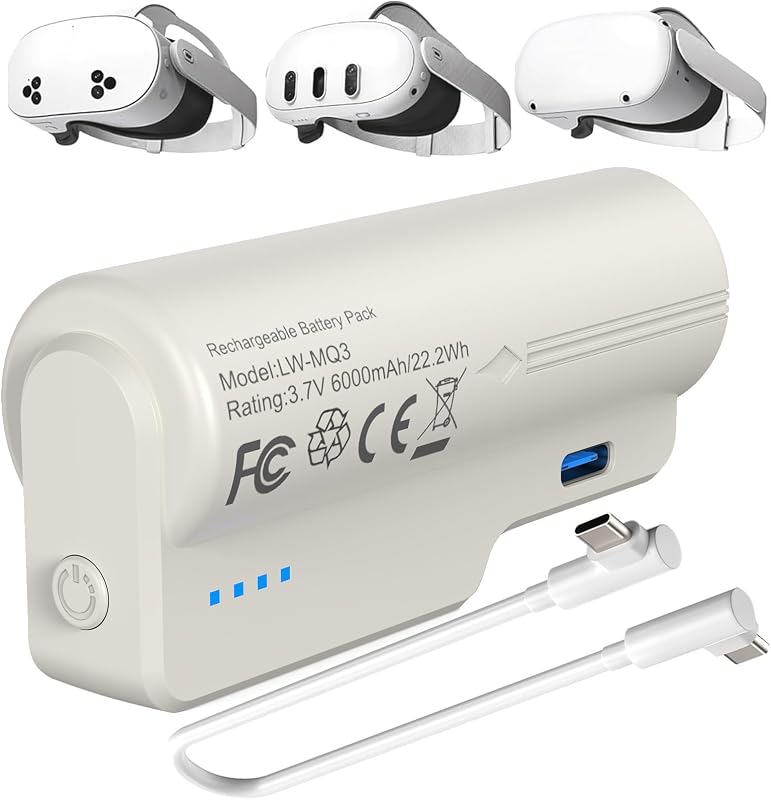 Paquete de batería de 6000 mAh para Meta Quest 3/Quest 3S/Quest 2, compatible con Oculus Quest 3/3s/2, batería de correa para la cabeza VR extendida, batería de auriculares VR recargable portátil liviana para 2-4H adicionales