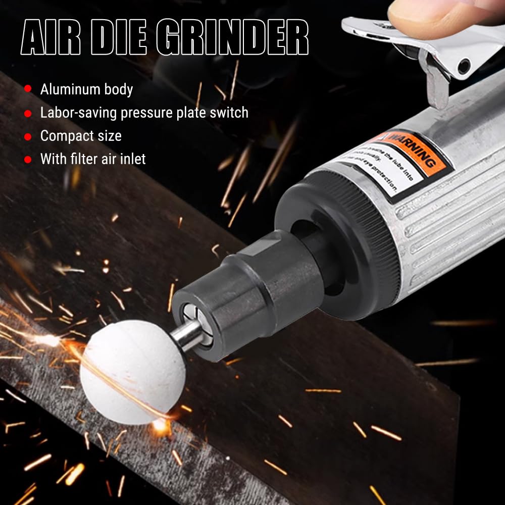 Uadme Air Die Grinder, 1/4Inch Pneumatic Air Die Grinder, Grinding Kit Polishing Engraving Tool 90PSI, Silver and Black - Image 2