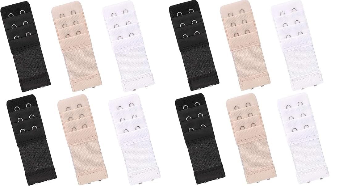 seflica 12 Pieces Bra Extenders for Women – 2 Hook Bra Extenders for Women Comfortable Stretchable Bra Extension Straps | Adjustable Back Band Extender for Tight Bras | Black, White & Nude-picture-15