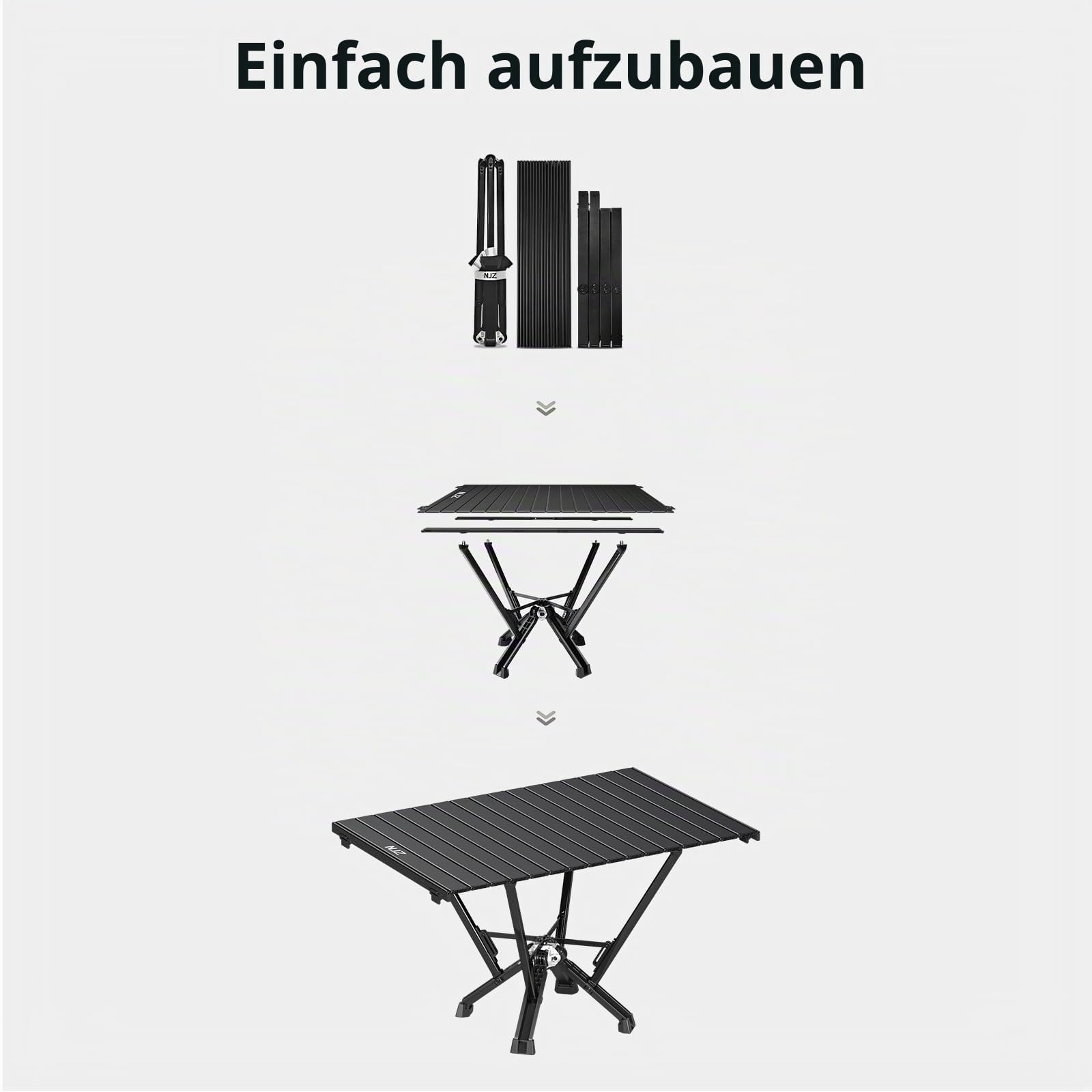 Klappbarer CampingTisch mit Aluminium-Rollplatte, bis zu 170 kg Tragfähigkeit, Auto-Camping-Tisch mit einfacher Tragetasche für Indoor, Outdoor, Reisen