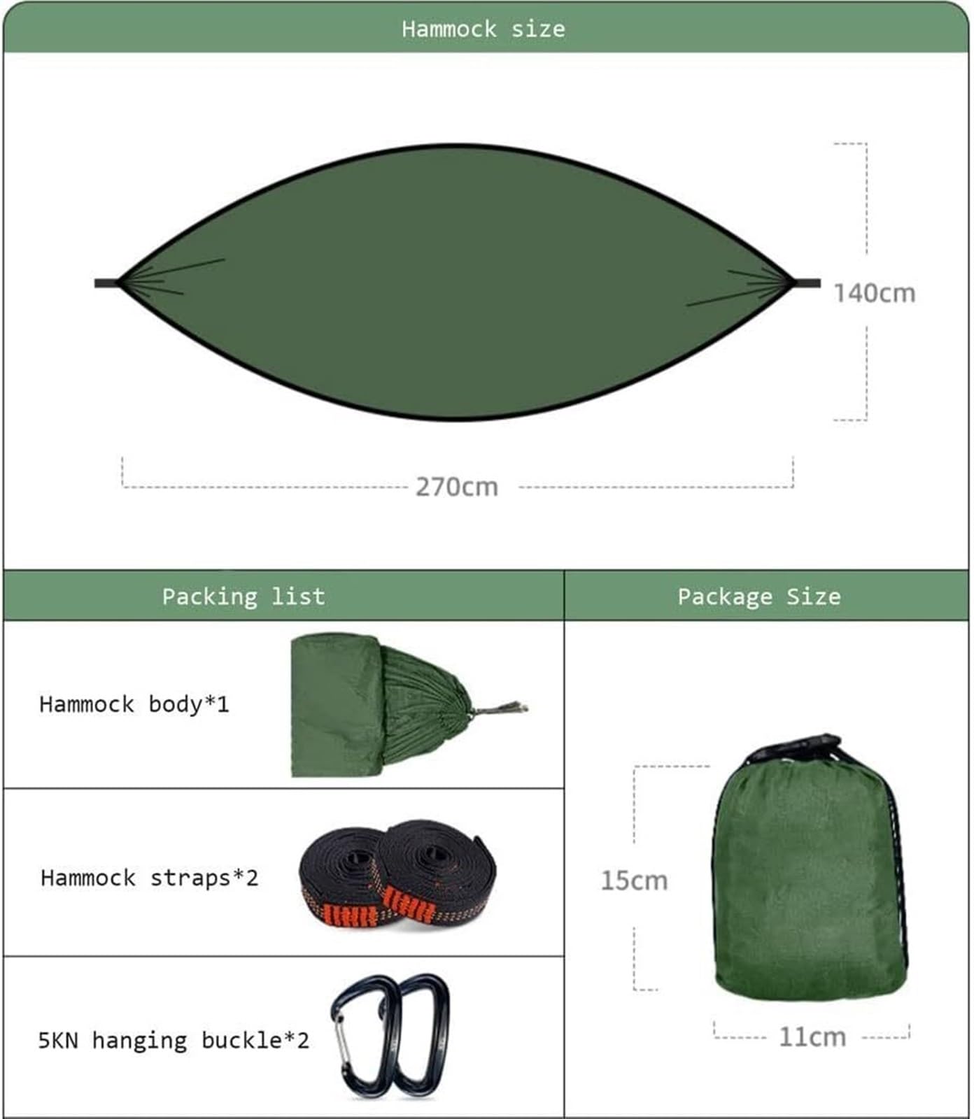 Hamac de Jardin en Toile, Hamac 2 Places avec Sangles d'arbre, Nylon Parachute, 270 x 140 cm