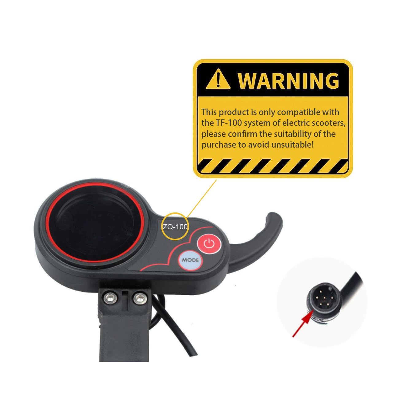 Wokyo ZQ-100 Bouton d'affichage LCD 6 broches pour scooter électrique avec changement de vitesse, étanche 36-60 V