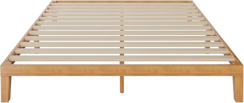 12 Inch Solid Wood Platform Bed, Full Size Bed Frame with Wood Slat Support, No Box Spring Needed, Easy Assembly, Natural Pine