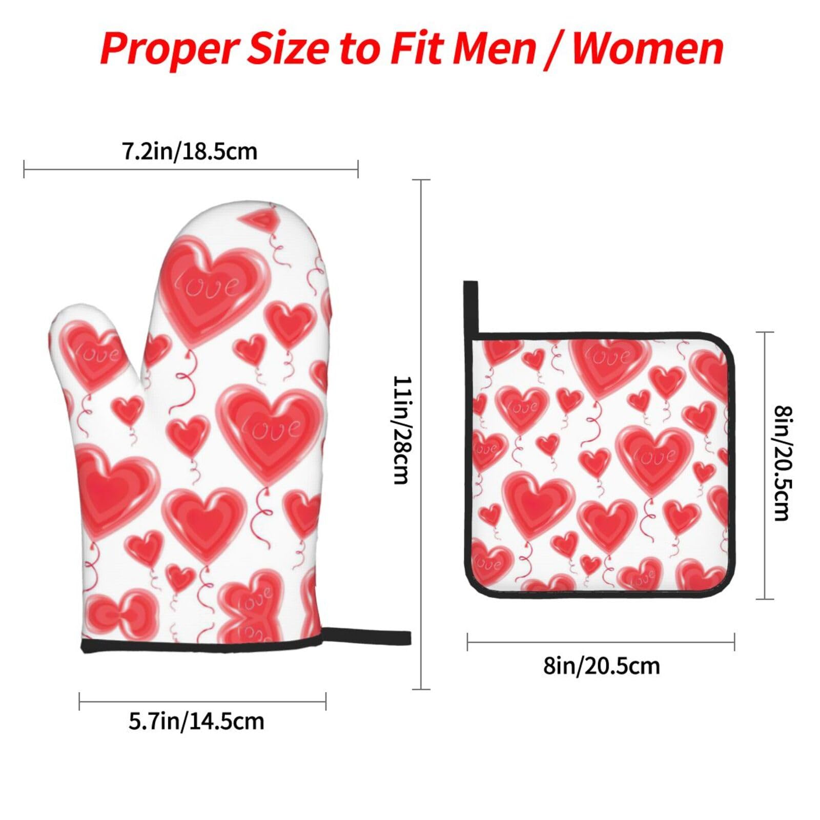Set di 4 guanti da forno e presine a forma di cuore colorato