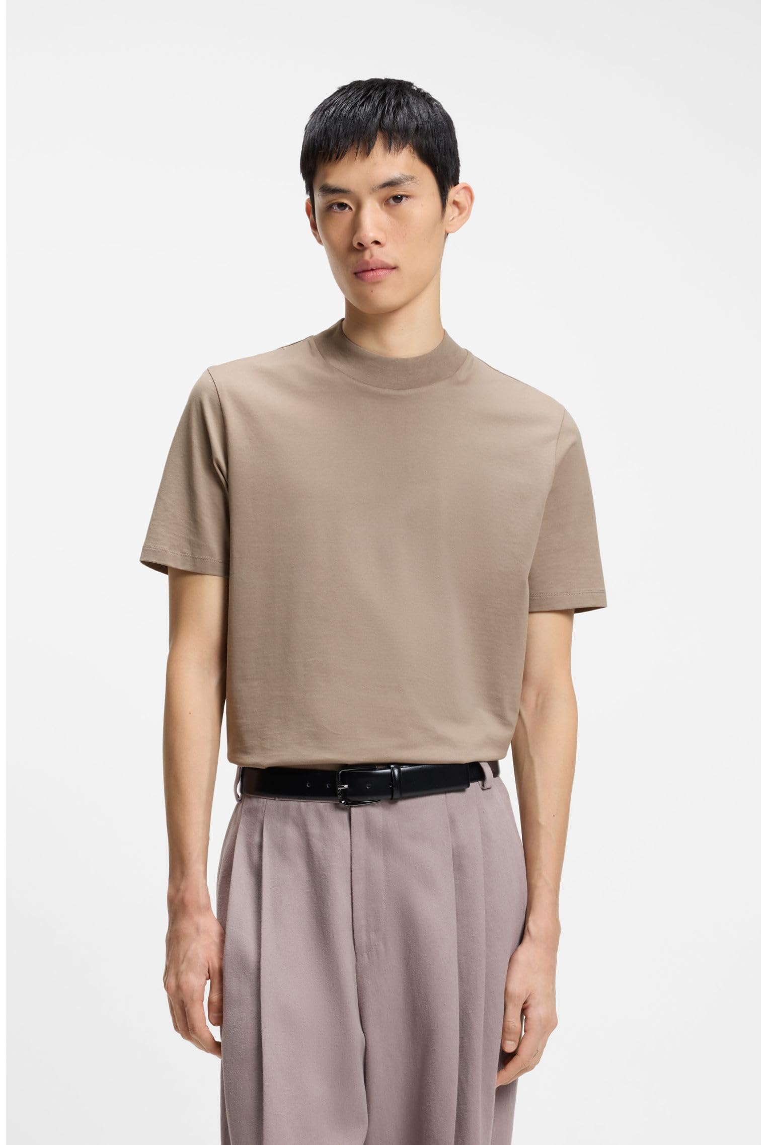 HUGO Maglietta da uomo Dimersom Slim Fit in cotone elasticizzato con colletto alto, Marrone chiaro/Pastel, XL