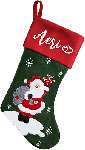 Vista 9 de Dreamdecor Medias de Navidad personalizadas con nombre, 17.3 pulgadas, calcetines colgantes de Navidad a cuadros grandes con ciervo, Papá Noel