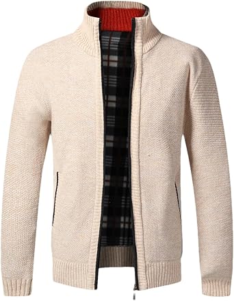 REHJJDFD Winter Men Fleece Warm Cardigan Sweaters Jackets Men Thick Slim Fit Knitted Sweater Coat