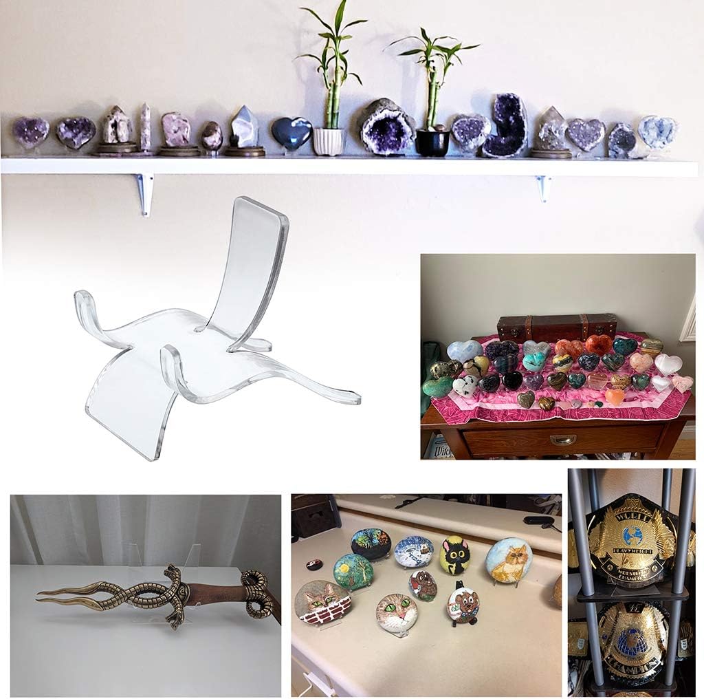Hipiwe 10 Packs Acrylic Triangle Display Holder - Clear Plastic Display Easel Stands for Geodes Rock Mineral Agate Fossil Coral Small Collectibles Display Stands, Large