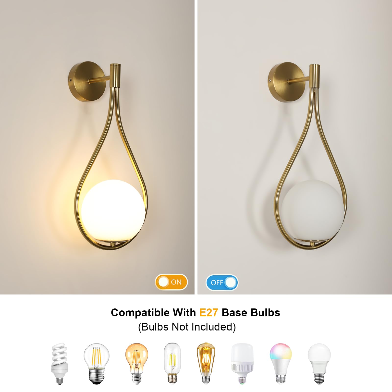 Comely Wandleuchte Innen Glas, Tropfenförmige E27 Wandleuchte Kugel | 45CM Wandlampe Innen Modern für Wohnzimmer Schlafzimmer, Flur, Treppenhaus