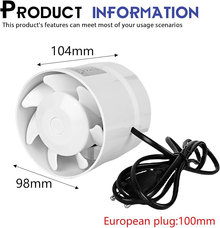 WIYETY 100mm Füstelvezető Ventilátor 130 m³/h Visszacsapó Szeleppel