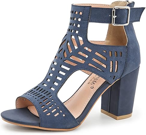 Amazon.com: Sandalias de tiras para mujer, tacón alto grueso, botas huecas  con cremallera, hebilla y zapatos de tacón alto y transpirable : Ropa,  Zapatos y Joyería