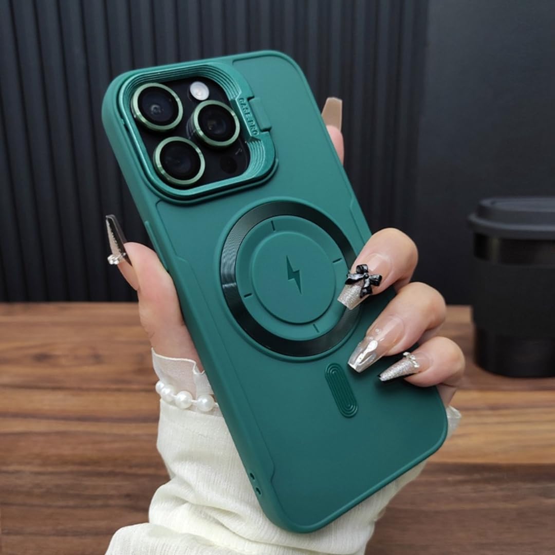 Miękkie etui z funkcją ładowania bezprzewodowego i podpórką na telefon iPhone 11 12 13 14 15 16 Pro Max Plus z magnetycznym zderzakiem (do iPhone'a 14 Plus/zielone)