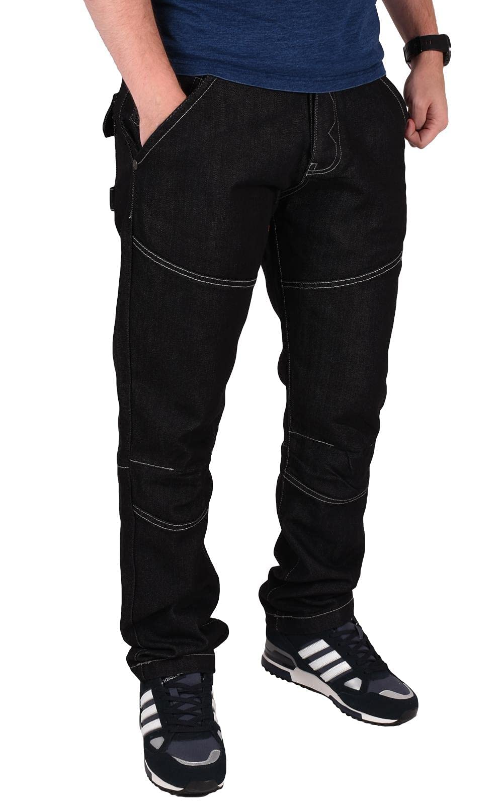 True Face Men's Jeans Straight Leg – Regular Fit Denim Washed Pants, Button Fly Trousers Stretch Jeans for Men UK with 2 Front & 2 Back Pockets, Watch Pocket & Belt Loops Black 36W / 32L