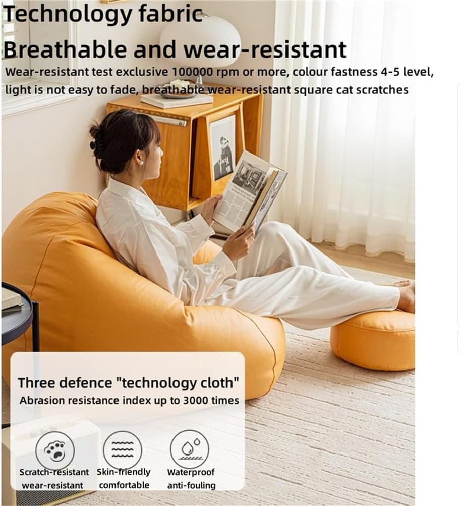 Faux Leather Bean Bag Chair Cover, Comfortable Bean Bag Lounger, Technological Fabrics Breathable and Wear-Resistant Good Skin Feel, for Adult Teen (No Filler),Orange,L