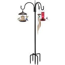 FEED GARDEN Heavy Duty Shepherds Hook 92" Triple Hooks - Metal 5-Prong Base, Adjustable 44/60/76/92" - 15lb Capacity Bird Feeder Pole for Hanging Plants, Solar Lanterns, Wind Chimes, 1 Pack