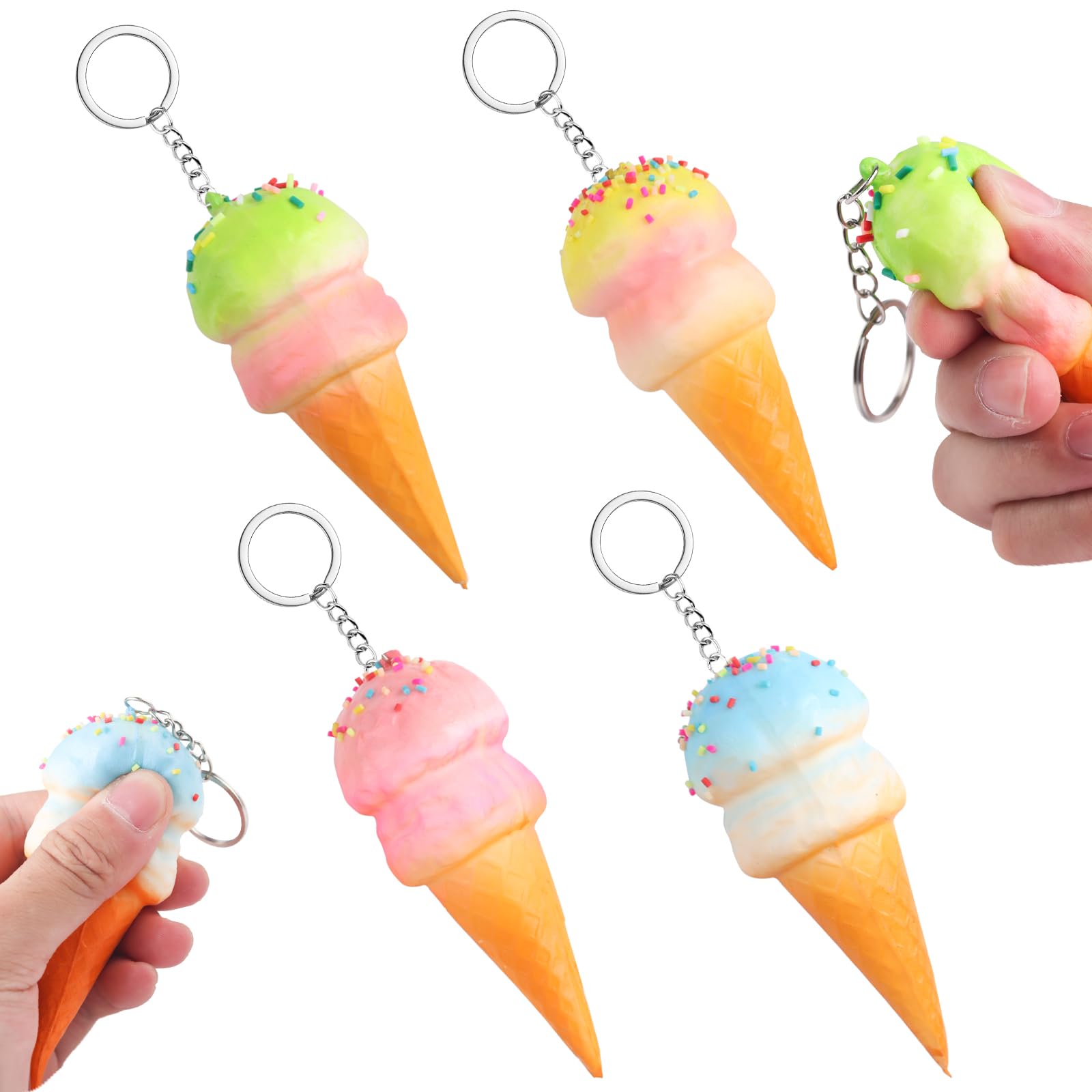 Anboor 4 Pcs Slow Rising squishy Ice Cream Keychain, Mini Foam Stress Ball Realistic Food Toy Random Colors, Cute squishy for Kids Adults Stress Relief Party Favor