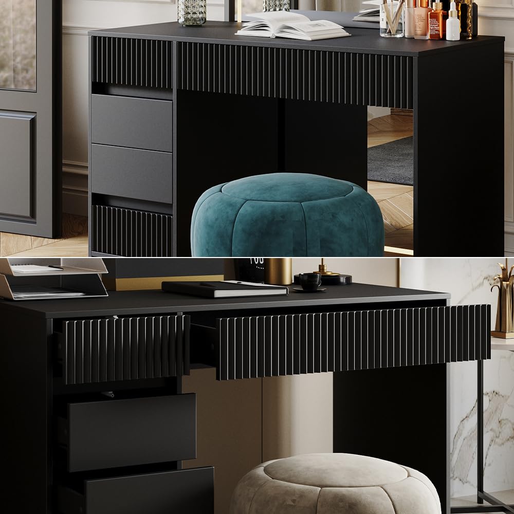 Vicco Schminktisch Omira, Schwarz, 120 cm | ohne Spiegel, Make-up, Tools & Schmuck sauber getrennt und sofort griffbereit