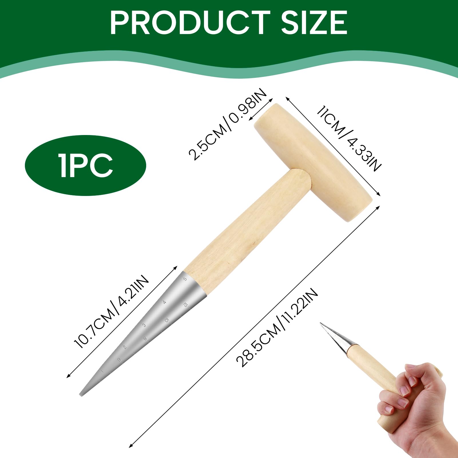 Strumento per Piantare Bulbi in Acciaio Inox con Manico in Legno, Set di Dibbers per Semina con Calibrazione, Legno per piantare attrezzi da giardino tradizionali per Giardinaggio e Piantagione