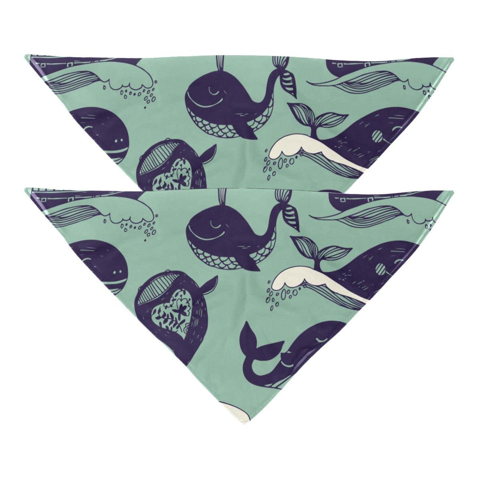 2 Pack Dog Bandana Marine Yachts Funny Whales Carefree Sunny Voyage Girl Boy Pet Bibs Dog Scarf Kerchief Washable Bandanas Accessories for Small Medium Large Dogs Puppy Cat Pet