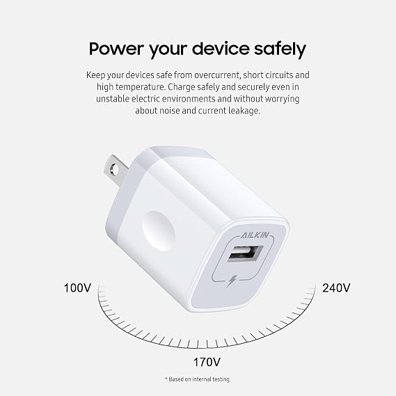 AILKIN USB Charger Wall Plug, [5Pack-1Port] Fast Charging Outlet AC Power