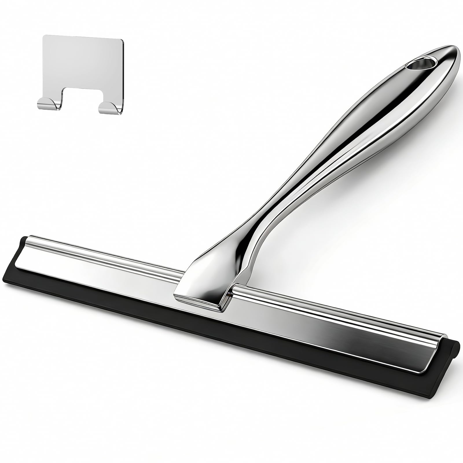 10-Inch All-Purpose Shower Squeegee for Shower Doors, Tile Shower Walls, Bathroom, Window, Glass and Car Windshield, Mirrors and Kitchen-Stainless Steel, Silver