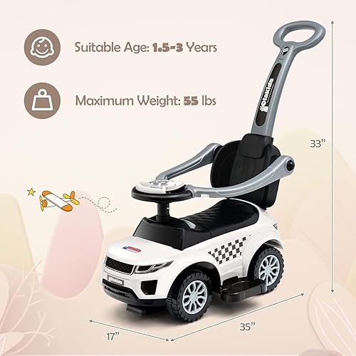 Miniatura 7 de OLAKIDS Coche de empuje 4 en 1, cochecito para niños pequeños, juguete deslizante para caminar con bocina, música, luces, manija de barandillas