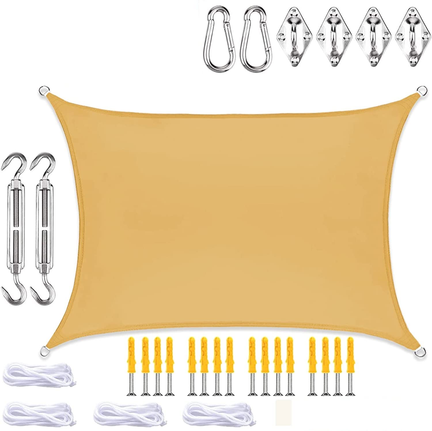 Tenda a Vela ombreggiante,con Kit di Montaggio da 40 pezzi Tenda da Sole, Protezione Raggi UV, Vela Parasole, Adatto per Esterni, Terrazza, Giardino (400x500 cm rettangolare)