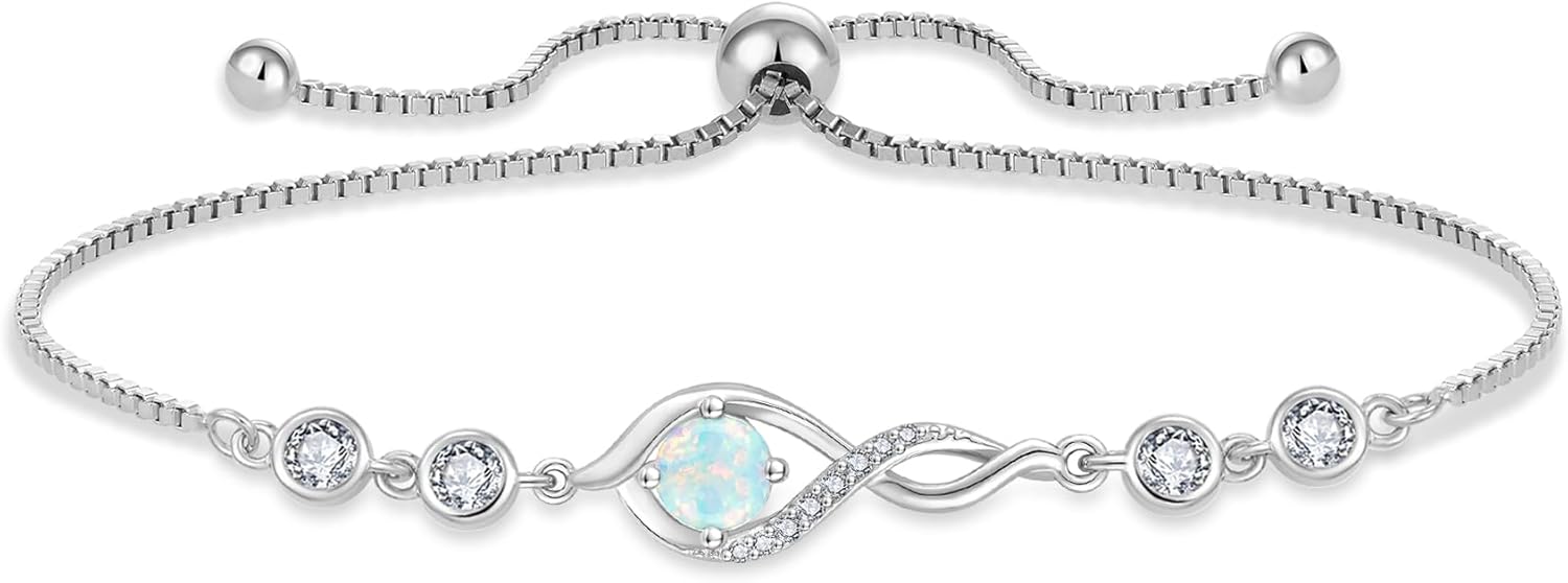 Infinity Bracelets for Women 925 Sterling Silver Adjustable Link Bracelet Birthstone Jewelry for Her