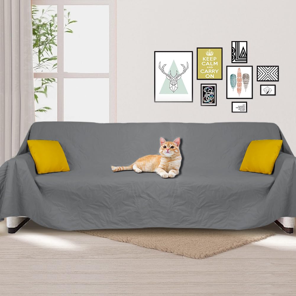 DUJUIKE Copridivano impermeabile, Copridivano antigraffio, Copridivano impermeabile 3 posti per gatti, Copridivano protezione cani e gatti, Copridivano protezione mobili (Grigio Chiaro, 180 x 340 cm)