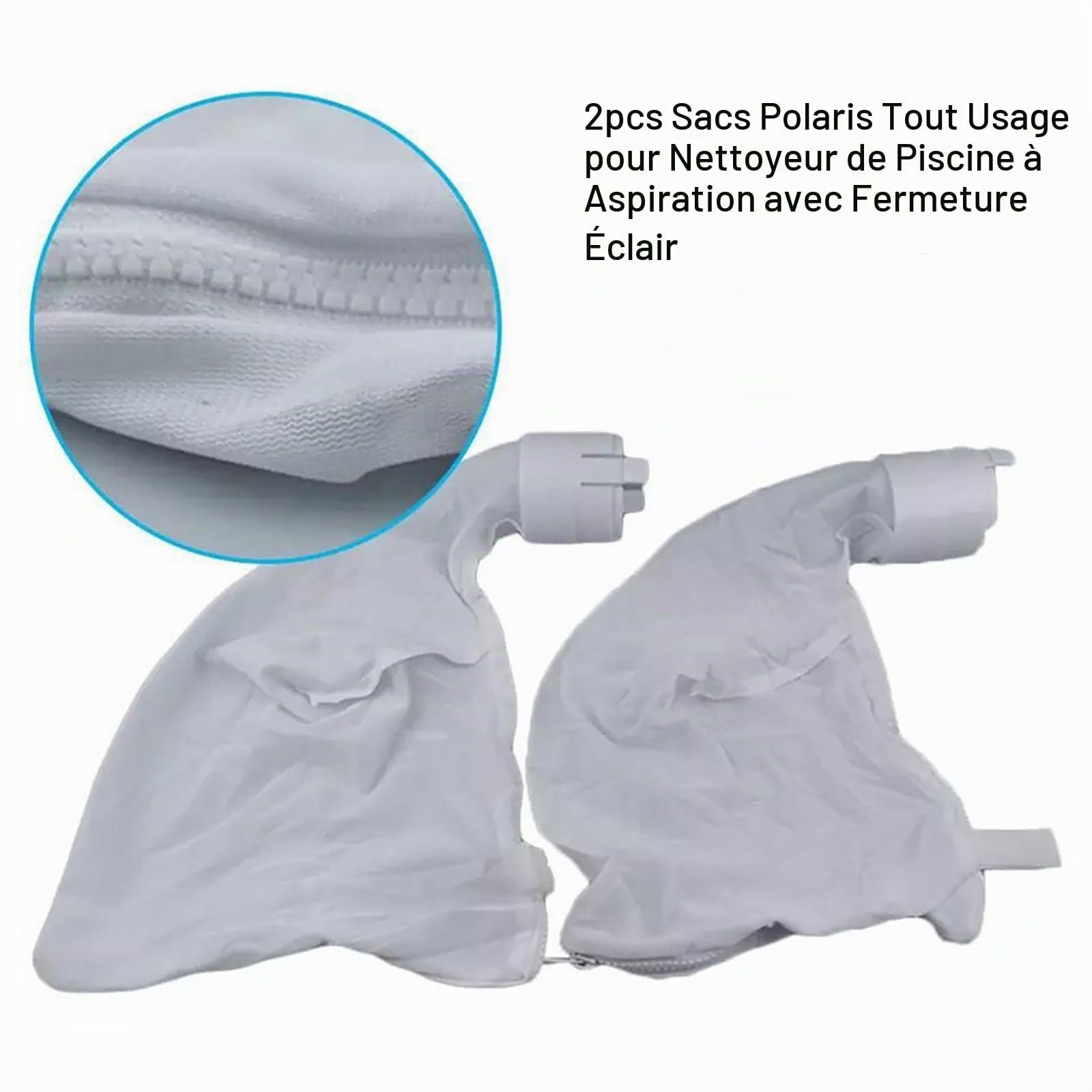 FAMKIT Lot de 2 sacs filtrants zippés de rechange pour Polaris 380, fermeture éclair à 360 degrés Blanc