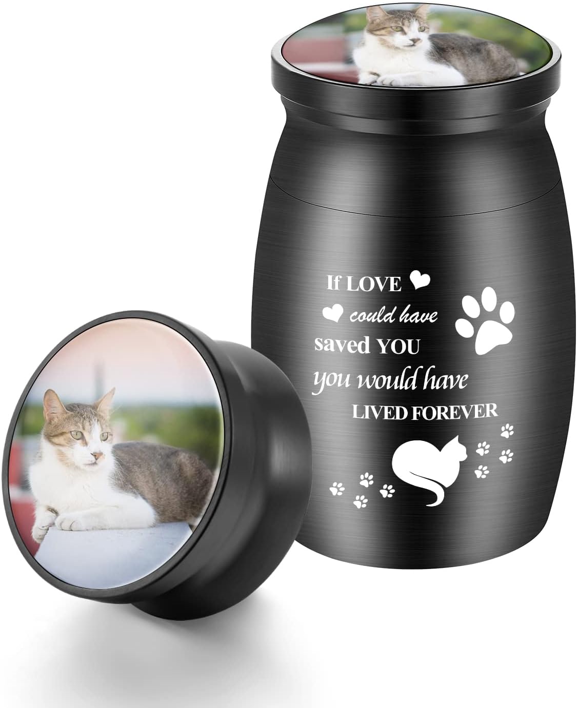 Customize Photo Small Cat Urn for Ashes 3.04 Inches Mini Urn for Cat Ashes with Cat Paw Prints
