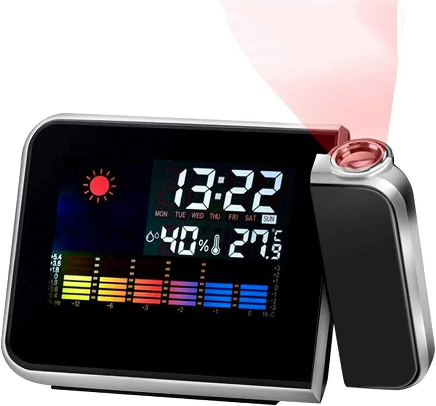 LED Digital Projection Alarm Time Clock Snooze Weather Thermometer with 3.7 LCD Display for Bedrooms Ceiling Wall Home Kitchen Desk