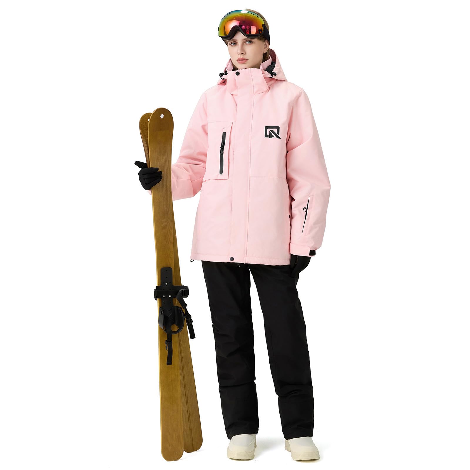 HOUZONIY Tuta da neve da donna, da sci e pantaloni da sci, impermeabile, calda, con cappuccio rimovibile, per sci, snowboard