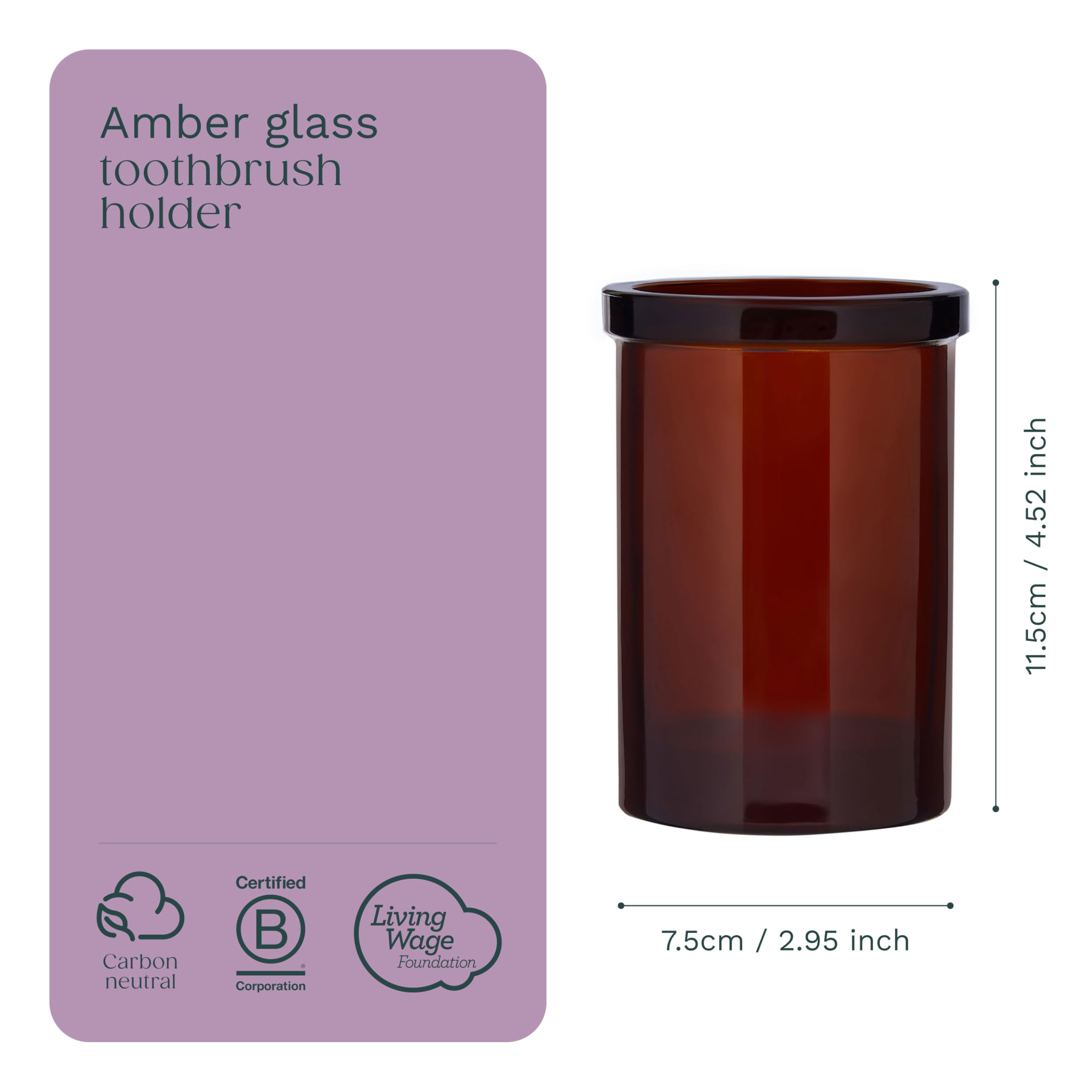 Kuishi Amber glazen tandenborstelhouder en beker - Badkamer opslag en inrichting