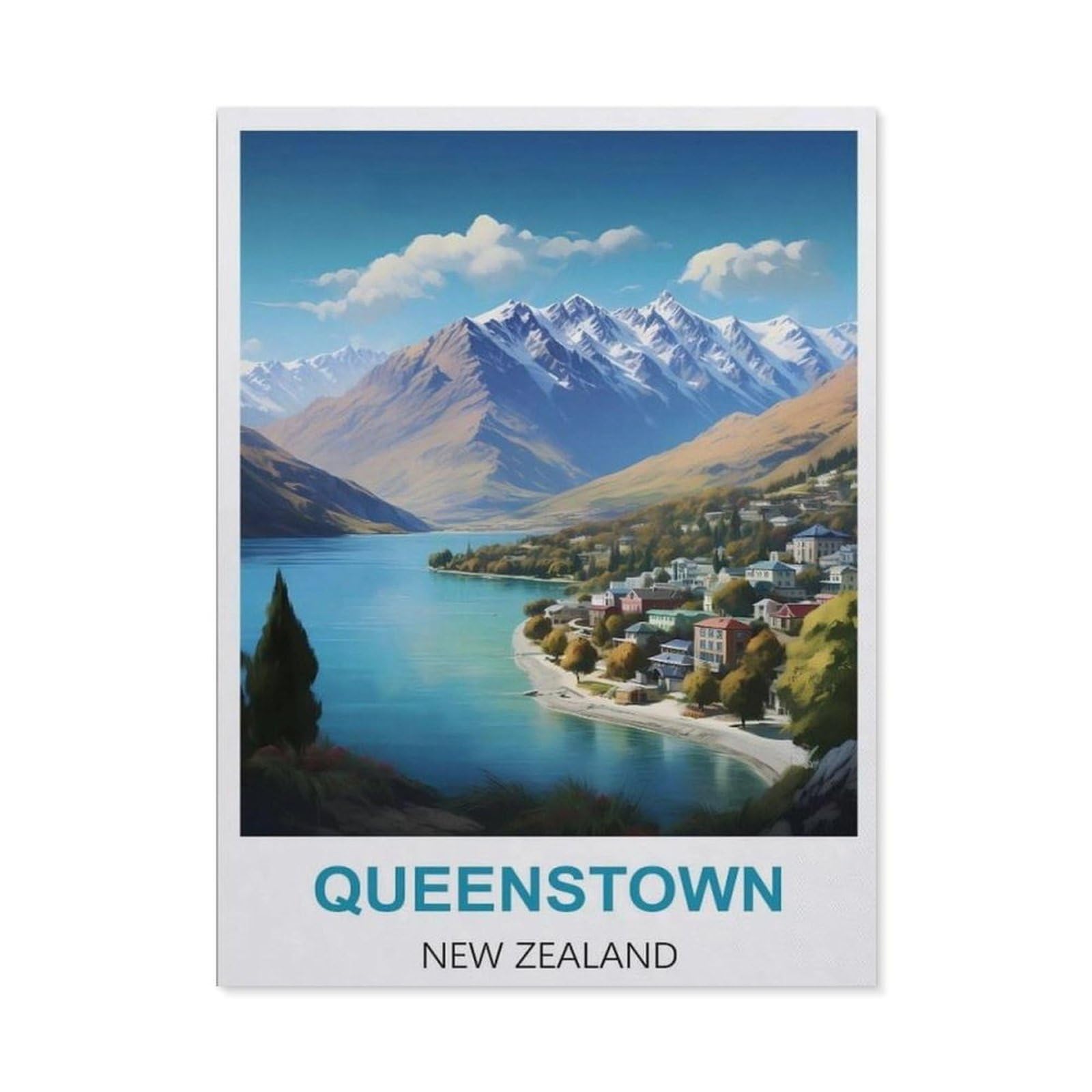 BEAYODKP 5D Diamond Painting，Queenstown New Zealand Vintage Travel Poster，Diamond Embroidery Cross Stitch（30 x 40 cm/11.81 x 15.74 inches）-CB51