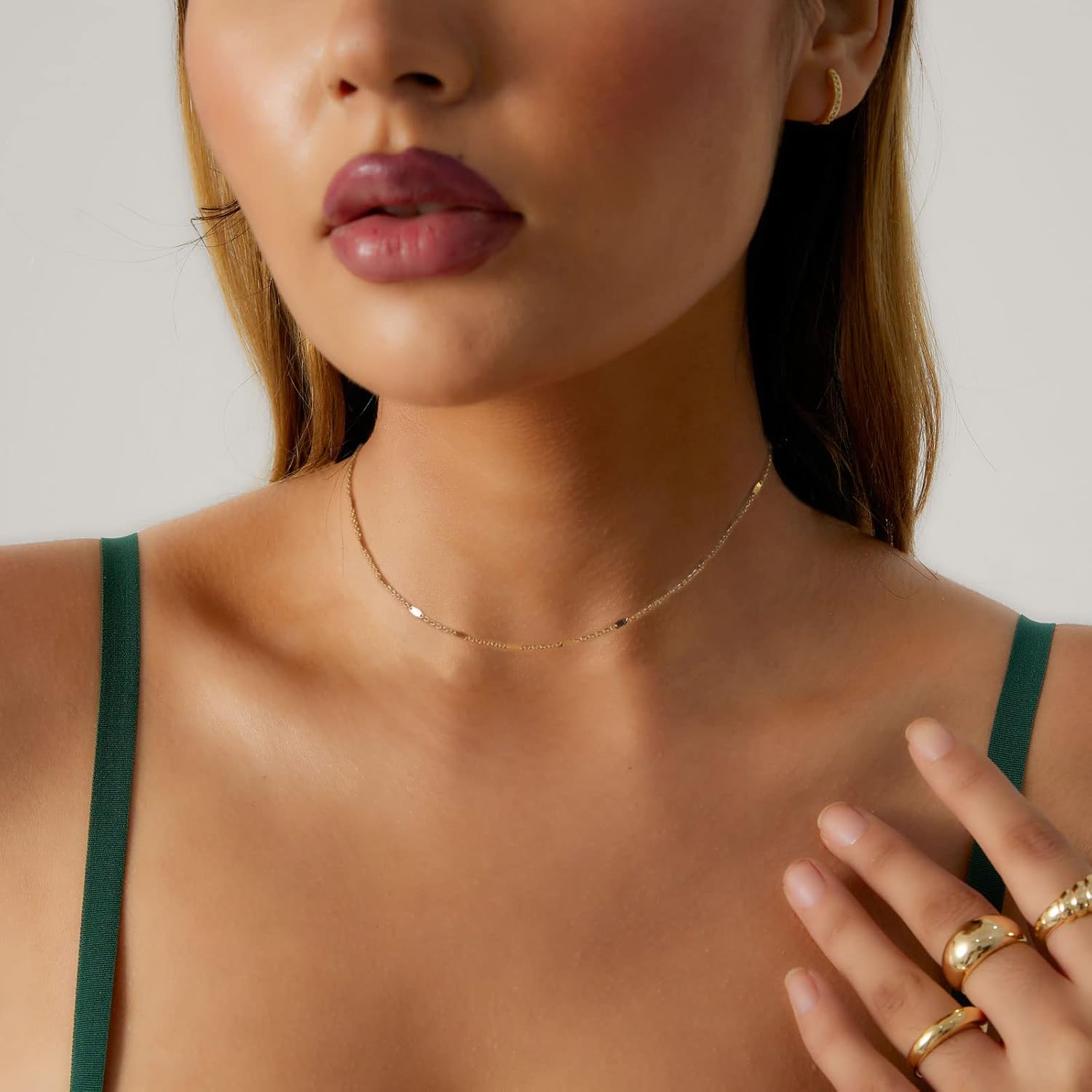 BERISO 14K Gold/Silver Plated Choker Necklace for Women Shining Dots Station Gold Chain Necklace Beads Sparkle Chain Necklace Link Chain Exquisite Jewelry for women - Image 3