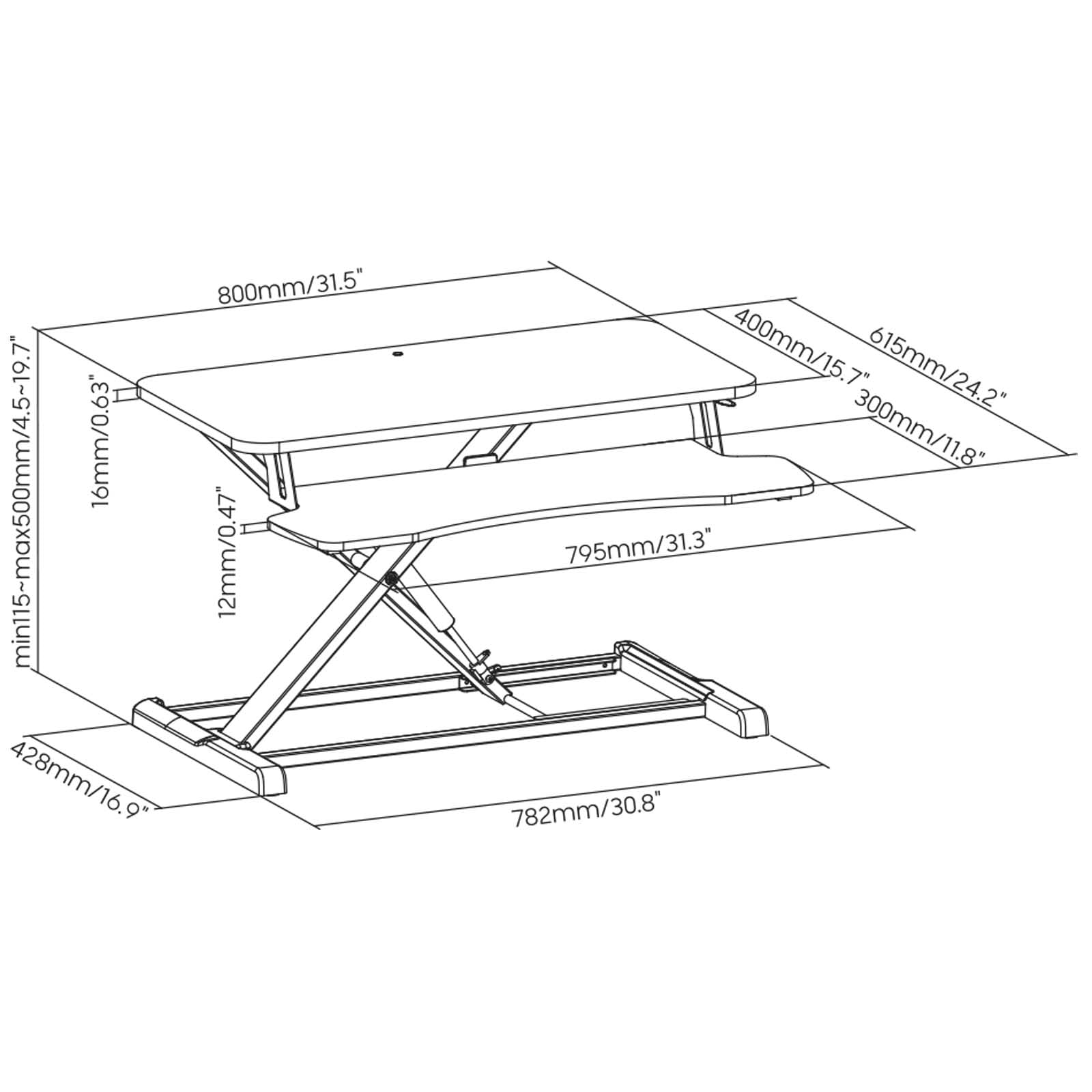 WilTec Toboli Schreibtischaufsatz mit Tastaturablage 80x40cm höhenverstellbares Steh-Sitz-Pult für Monitore