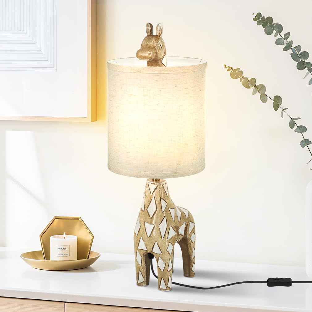 YESINTO Giraffe Lamp, Resin Animal Table Lamp, E26 Lamp Holder with Linen Lampshade, 22-inch 3 Light Modes Living Room, Bedroom, Study, and Dining Room Decorative Desk Lamp