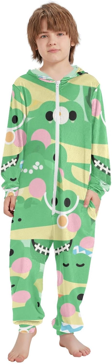 Sleepwear Holiday Pajamas Zipper Hooded One-Piecing Loungewear Sleepwear for Christmas Home 4-14Y