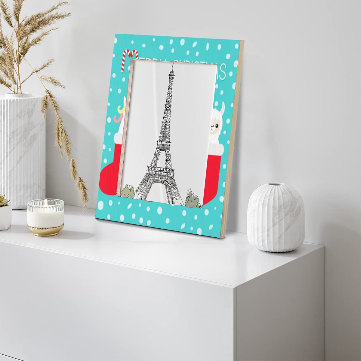 Confezione da 2 cornici natalizie a tema natalizio con vetro resistente per decorazione da parete e da tavolo, con display verticale o orizzontale