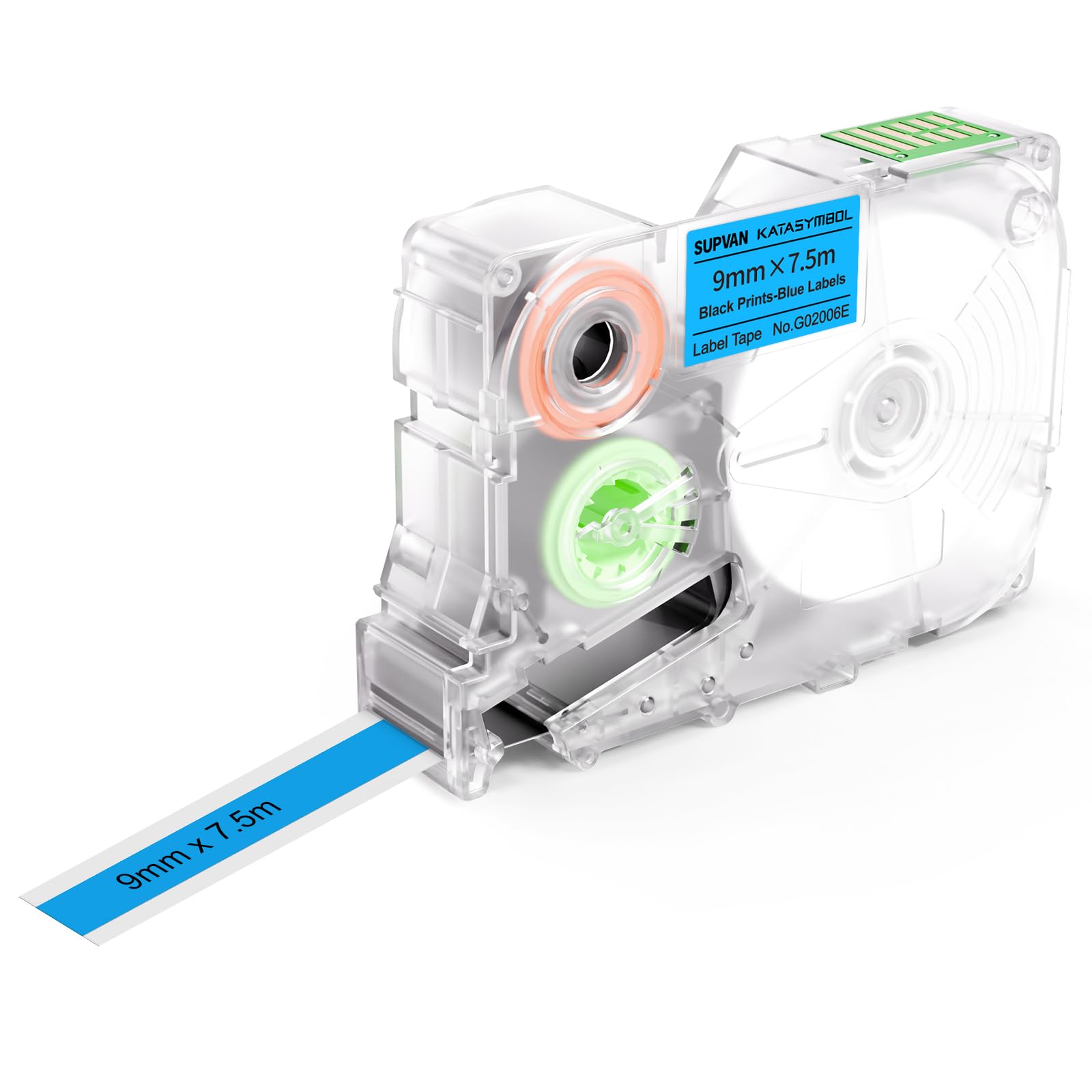SUPVAN G15M Series Continuous Thermal Transfer Labels, 9mm x 7.5m, Waterproof, High Temperature Resistant & Non-Fading Labels for Outdoors & Indoor, Black on Blue