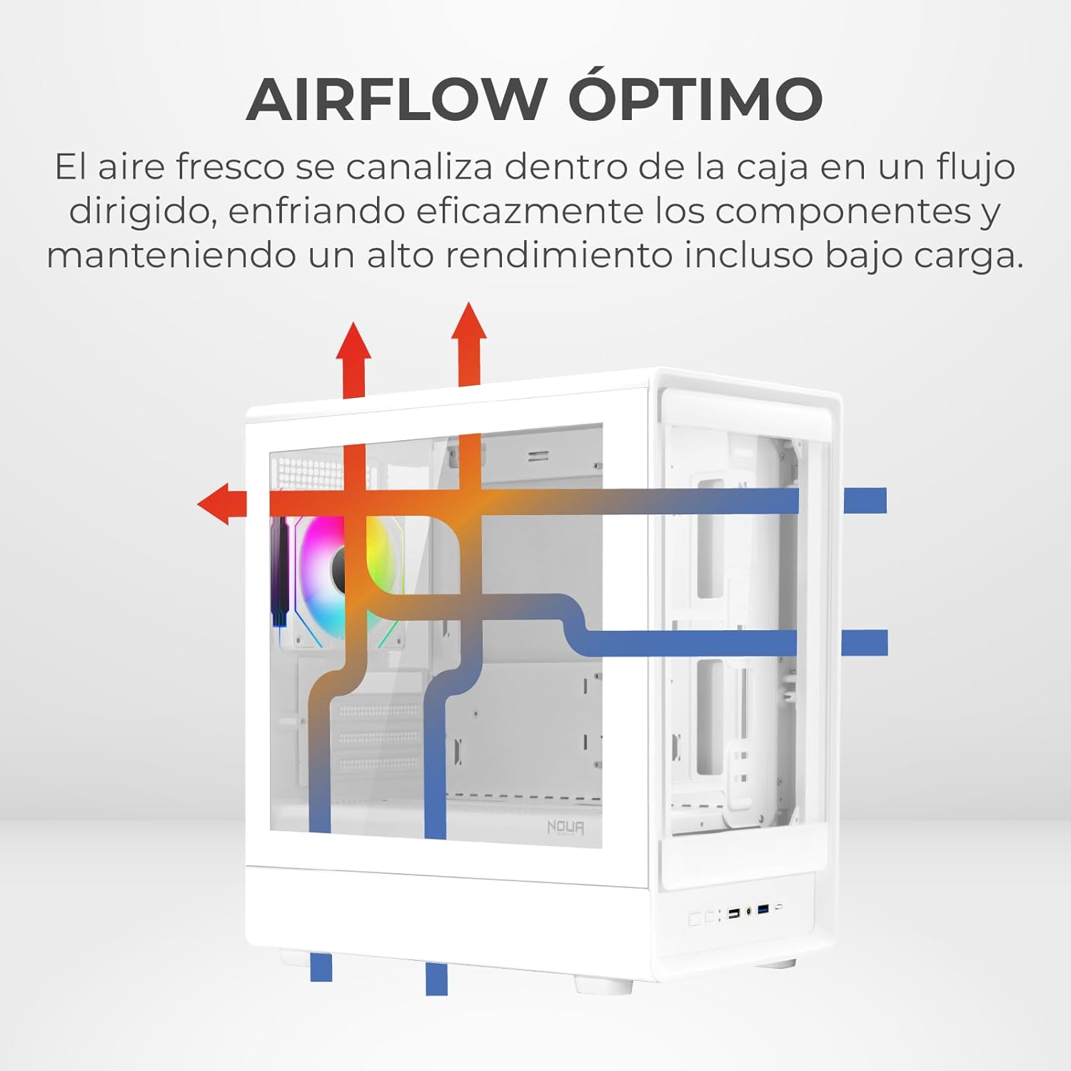 Noua Nexus PH100 – Caja para Juegos MicroATX compacta, Ventilador PWM ARGB, Cristal Templado de Doble Ventana, Micro Torre con USB 3.0 y Type-C, Blanco 3