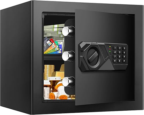 Miniatura 12 de Cajas fuertes pequeñas para uso doméstico, caja de seguridad digital con cerradura de combinación, llaves de repuesto y estante extraíble, caja de