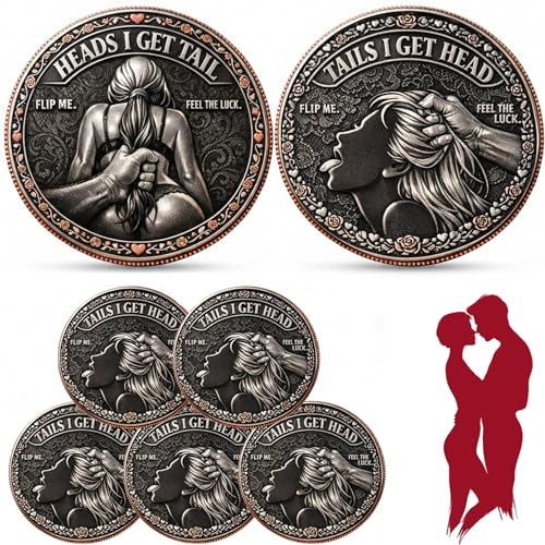 Heads I Get Tail/Tails I Get Head Commemorative Coin, Funny Heads and Tails Challenge Coin, Couples Valentine Double-Sided Decision Coin, Lucky Token Prank Gift for Adults Date Night Ideas (A - 5PC)