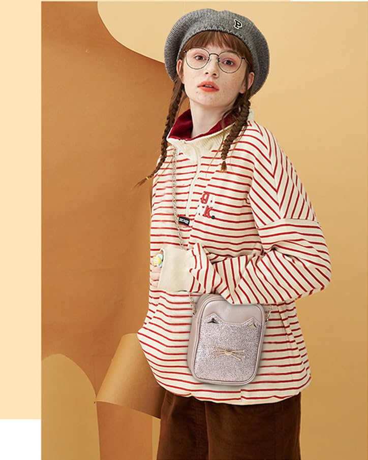 Cute Crossbody Purse for Teen Girls Sparkly Cat Purse and Small Crossbody Bags for Women Gift with Chain Strap2