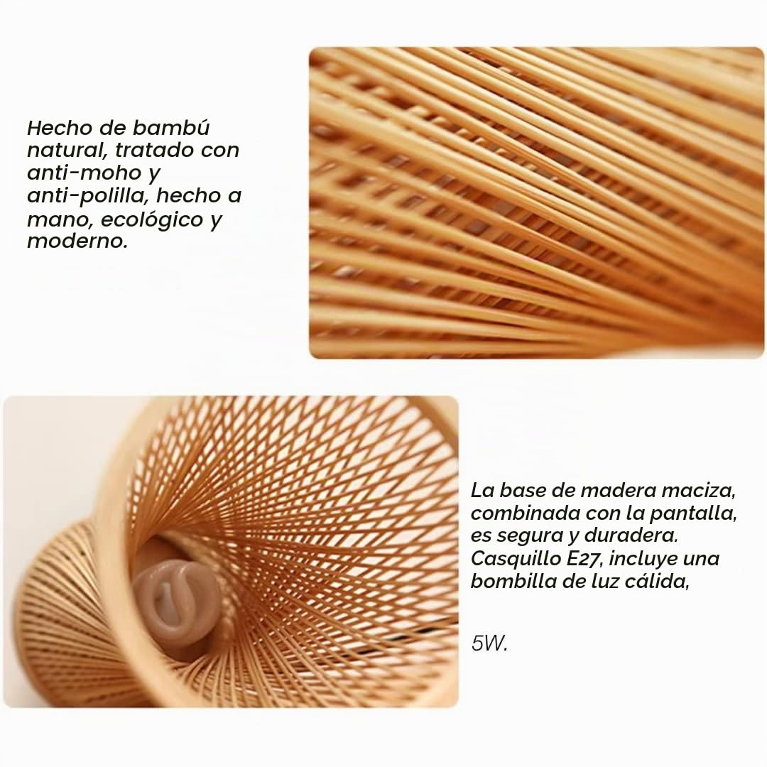 Lámpara de mesa de bambú hecha a mano, lámpara decorativa con pantalla de bambú, iluminación Zen simple para dormitorio y sala de estar